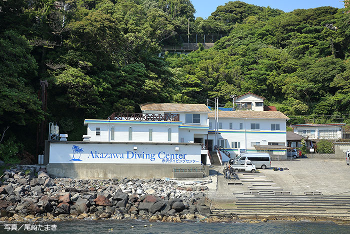 目の前にビーチスポットもある、海辺に立つ施設充実の《赤沢ダイビングセンター》
