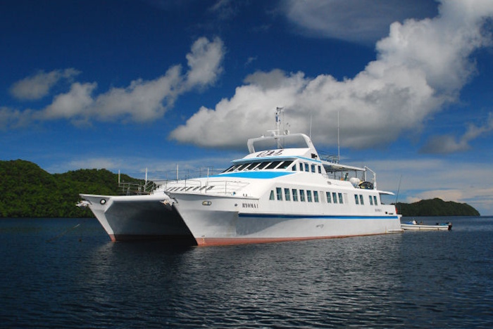 「龍馬Ⅰ」号は全長約33ｍ、幅約12mと大きな双胴船（カタマラン）。安定していて揺れに強い