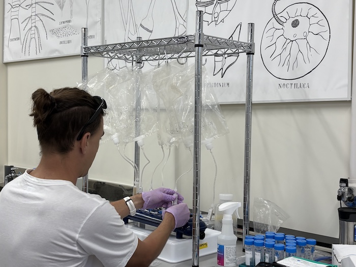 採水した海水を環境DNA用にろ過する様子　Photo by Tara Ocean Japan