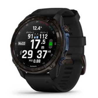 「GARMIN Descent Mk3i」51mmシリコンバンド（税込￥248,000　チタンバンド付は￥278,000）。これと43mm（税込￥218,000）バージョンであれば、T2トランシーバー対応で、メッセージのやり取りができます
