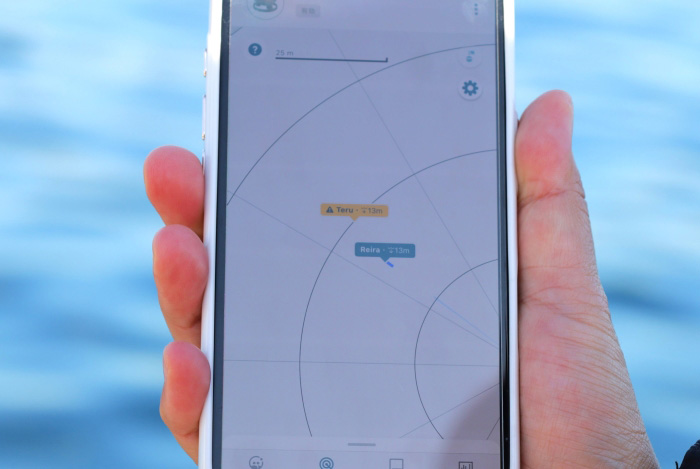 S1ブイ、水中ダイバーの位置情報が相対的にわかります