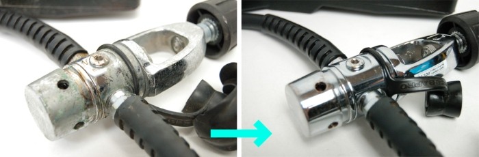 外側だけでも塩がこびりついたレギュレーター