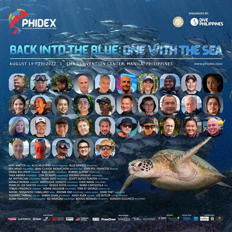 今回ステージプログラムに登場した、世界で活躍する35人のプロたち。水中写真家、探検家、テクニカルダイバー、フリーダイバーなど様々な分野から参加
Photo by PHIDEX